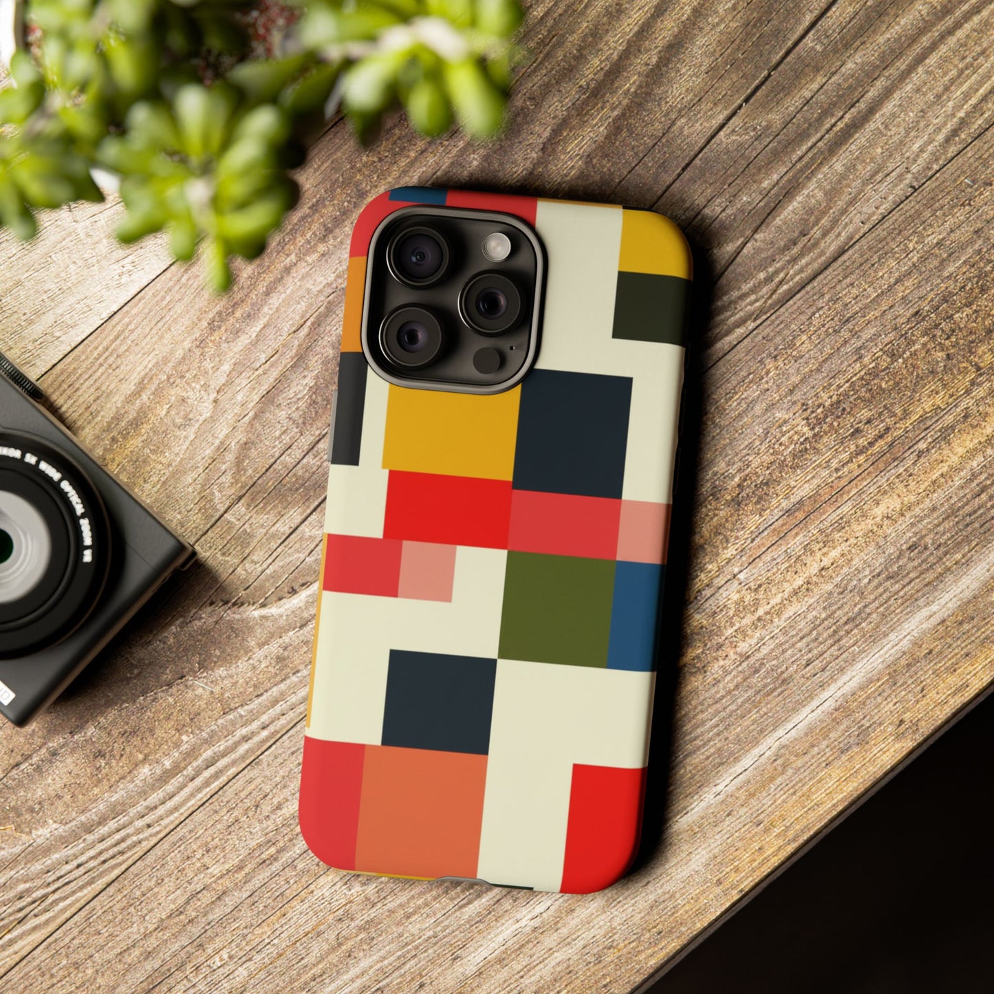 Abstract Color Block Tough Phone Case — Retro Geometric Protective Cover