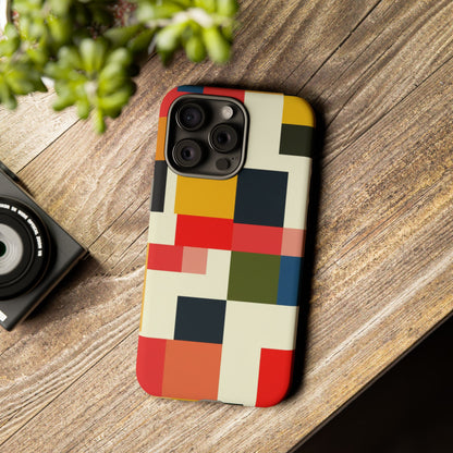 Abstract Color Block Tough Phone Case — Retro Geometric Protective Cover
