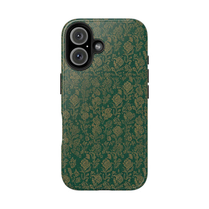Vintage Floral Tough Phone Case — Green Damask Protective Cover
