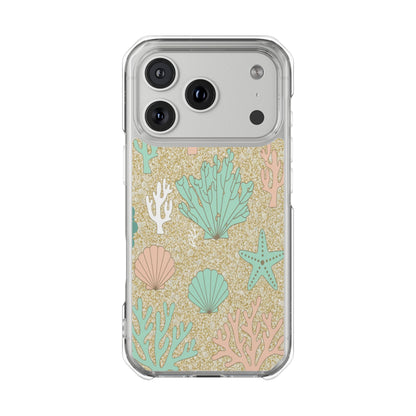 Clear Magnetic Phone Case — Pastel Seashell & Coral Beach Design