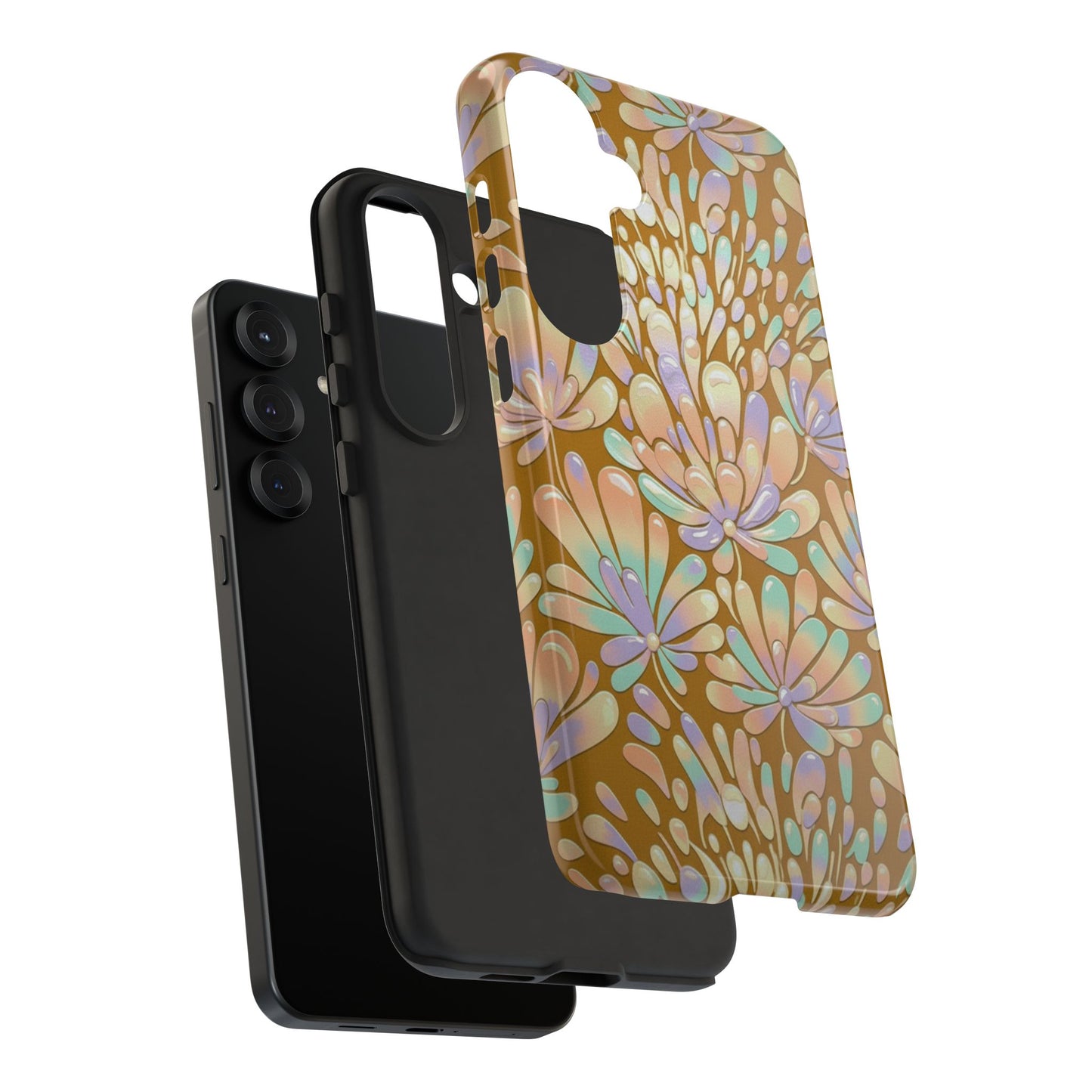Floral Burst Tough Phone Case – Gold Pastel Botanical Protection
