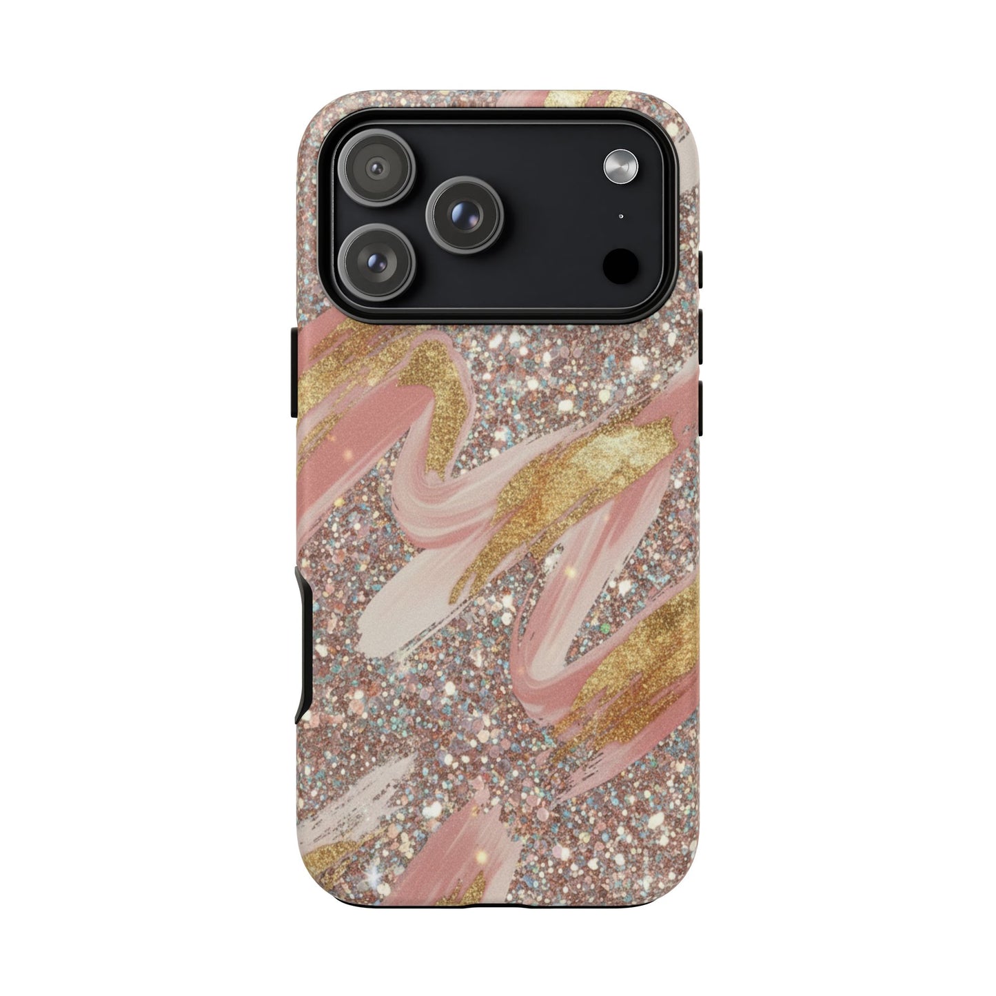 Glitter Blush Marble Phone Case — Pink Gold Swirl Tough Case