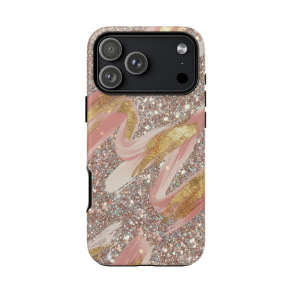 Glitter Blush Marble Phone Case — Pink Gold Swirl Tough Case