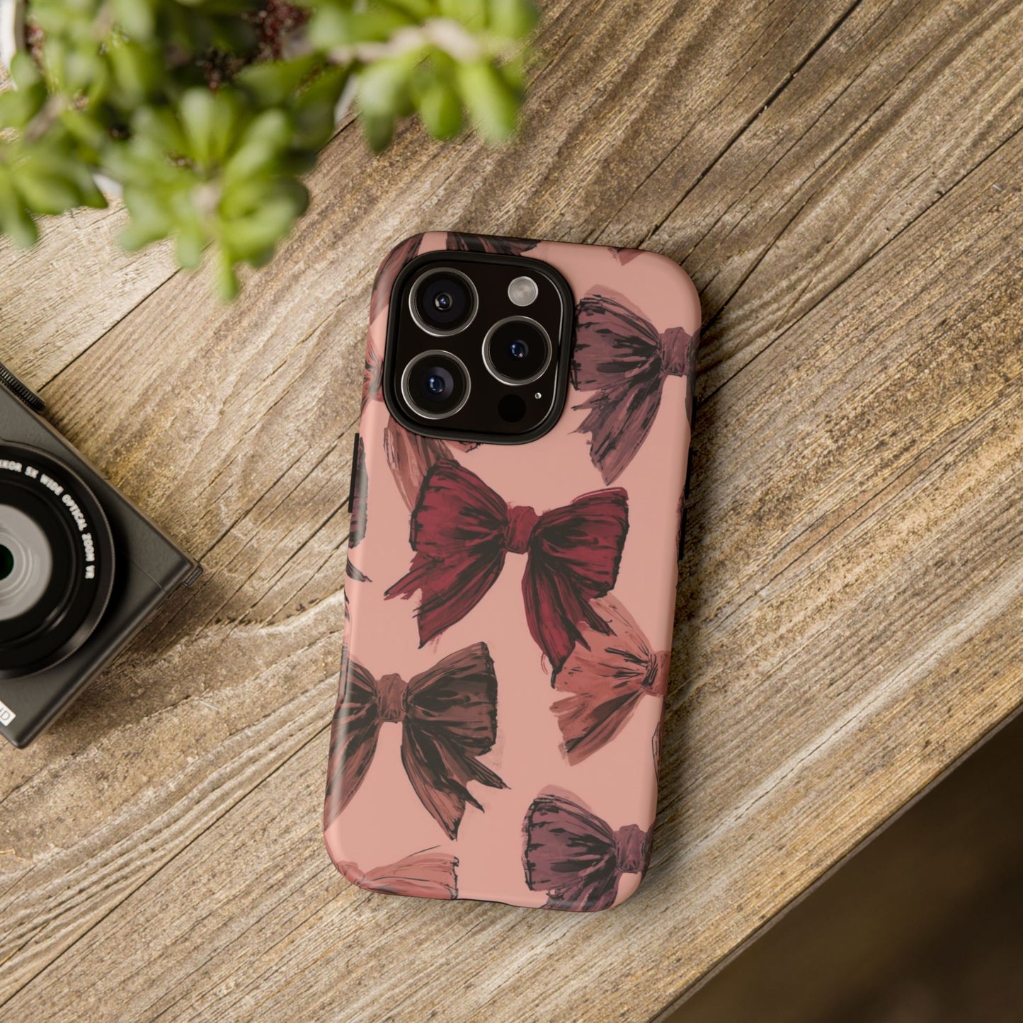 Bow Pattern Tough Phone Case — Pink Watercolor Bows Protective iPhone Cover