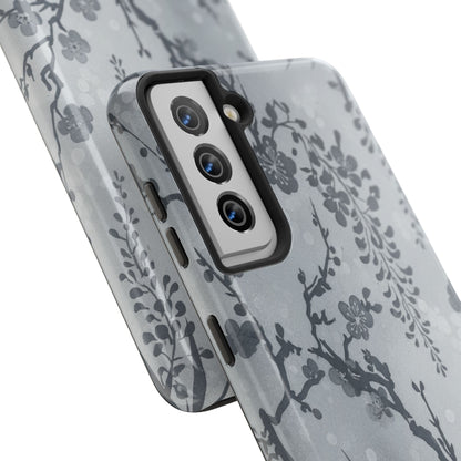 Tough Phone Case — Gray Cherry Blossom Ink Floral Design