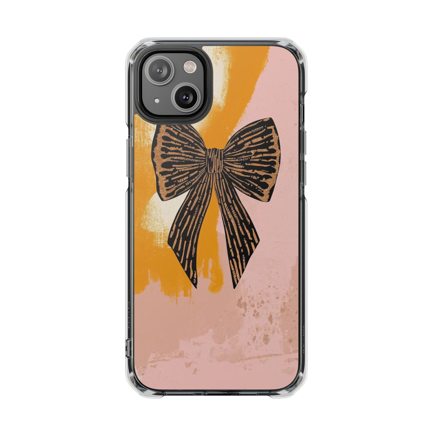 Clear Magnetic Phone Case —  Bow on Blush & Mustard Background