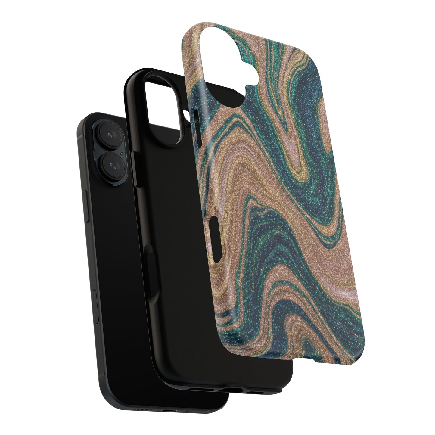 Marbled Teal & Gold Phone Case — Glitter Swirl Tough Case