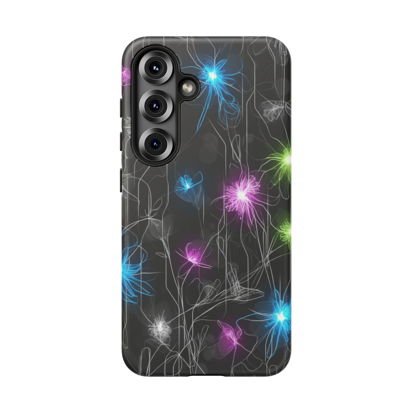 Neon Floral Tough Phone Case — Glow Flower Protective iPhone Cover