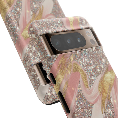 Glitter Blush Marble Phone Case — Pink Gold Swirl Tough Case