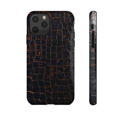 Croc-Embossed Tough Phone Case — Shockproof Black Alligator Texture