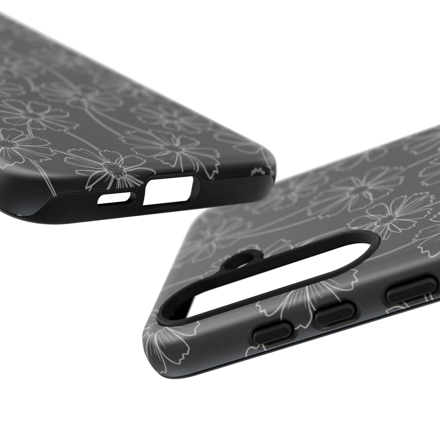 Floral Doodle Tough Phone Case — Black & Gray Daisy Pattern