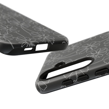 Floral Doodle Tough Phone Case — Black & Gray Daisy Pattern