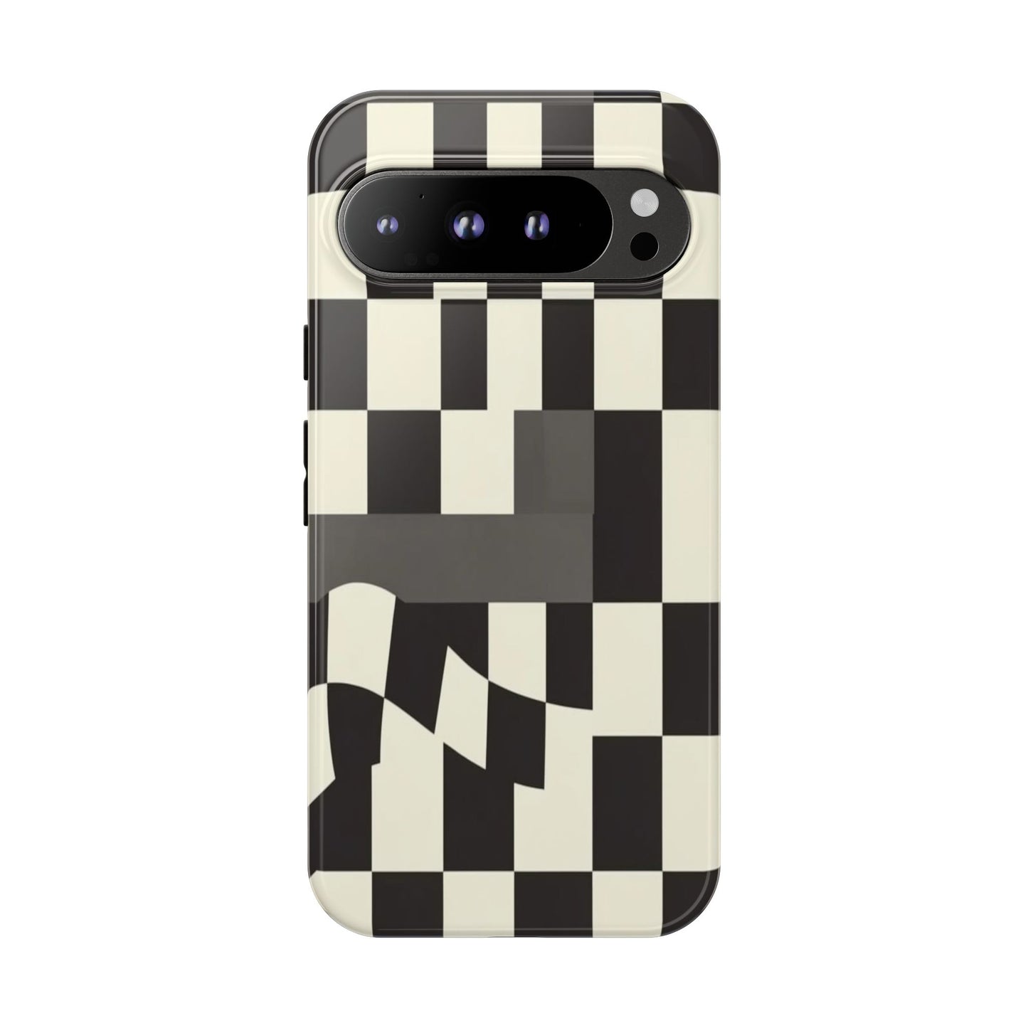 Checkerboard Wave Phone Case — Black & Cream Graphic Tough Case
