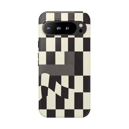 Checkerboard Wave Phone Case — Black & Cream Graphic Tough Case