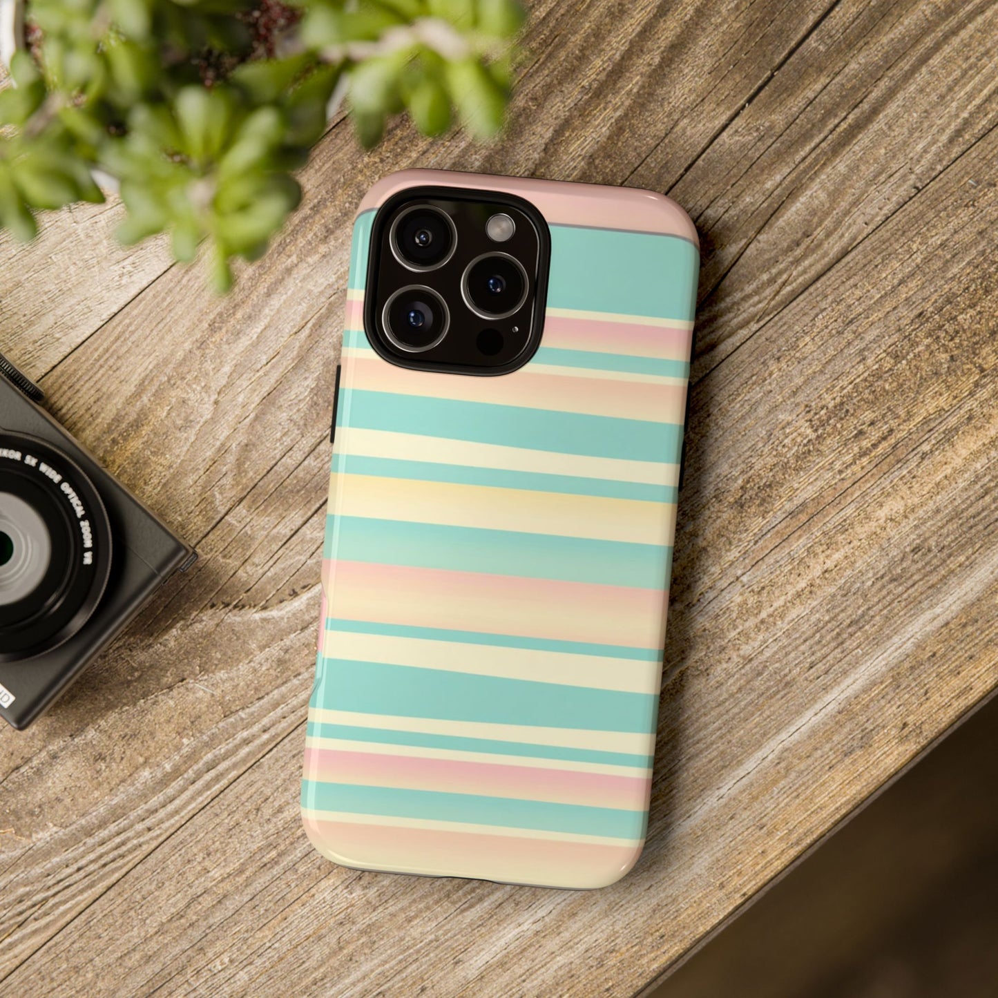 Pastel Striped Tough Phone Case — Mint, Peach & Cream Protective Cover