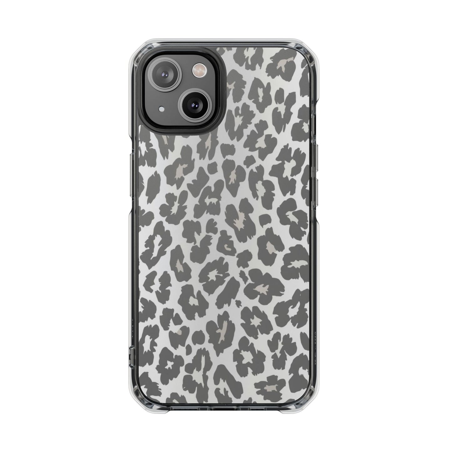 Clear Magnetic Impact Phone Case — Gray Leopard Print