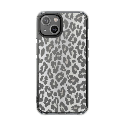 Clear Magnetic Impact Phone Case — Gray Leopard Print