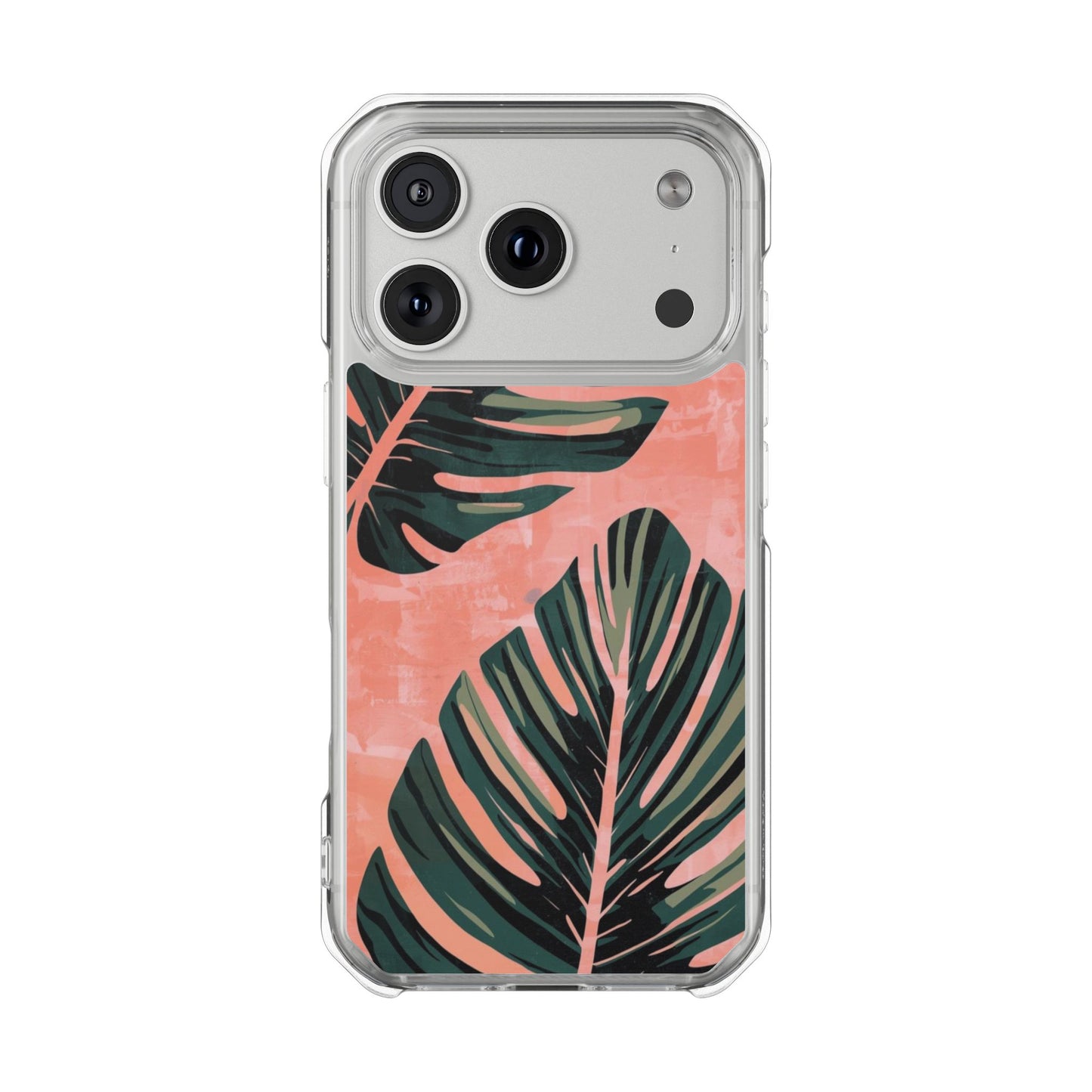 Clear Impact Phone Case — Tropical Palm Leaf Design (Magnetic Compatible)