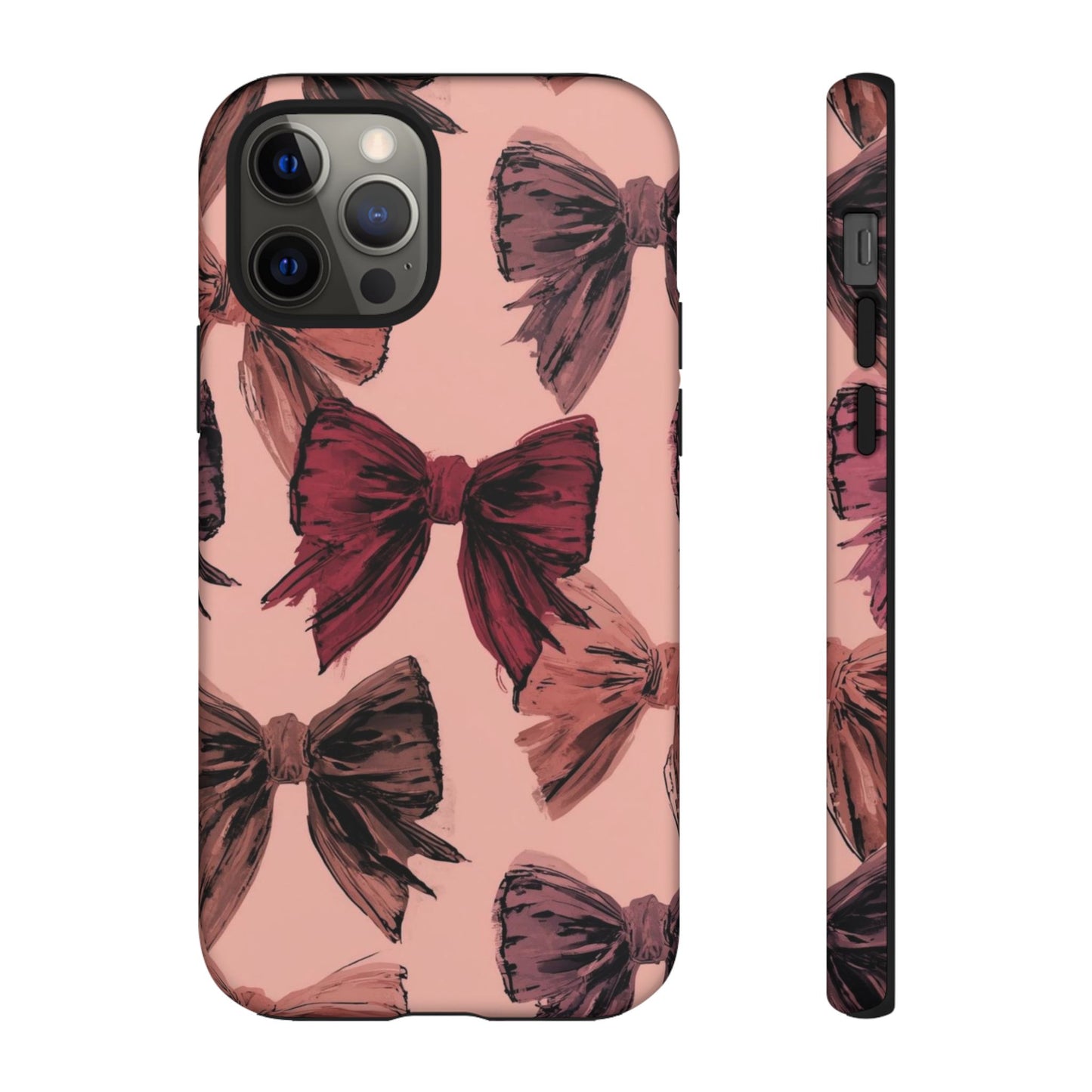 Bow Pattern Tough Phone Case — Pink Watercolor Bows Protective iPhone Cover