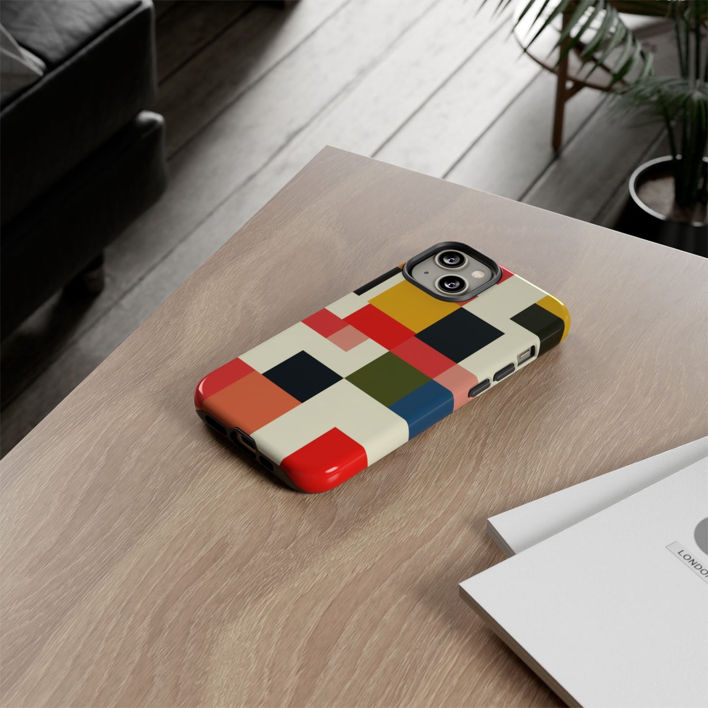 Abstract Color Block Tough Phone Case — Retro Geometric Protective Cover