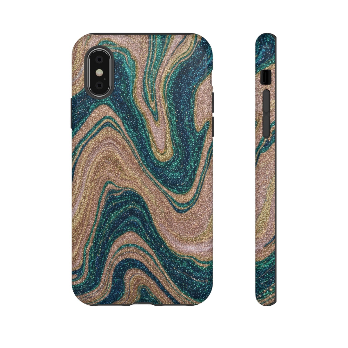 Marbled Teal & Gold Phone Case — Glitter Swirl Tough Case