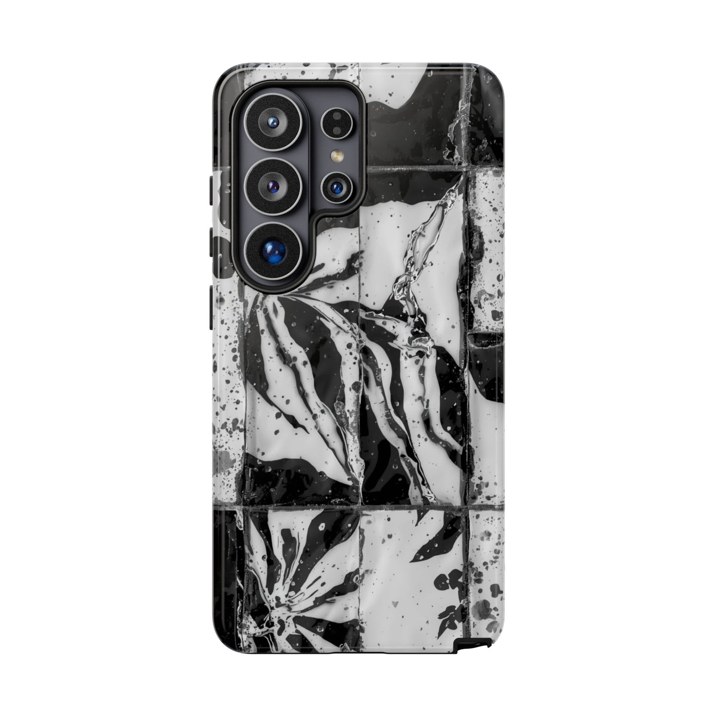 Monochrome Tile Floral Tough Phone Case