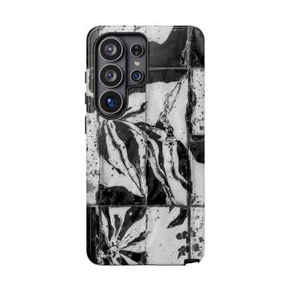 Monochrome Tile Floral Tough Phone Case