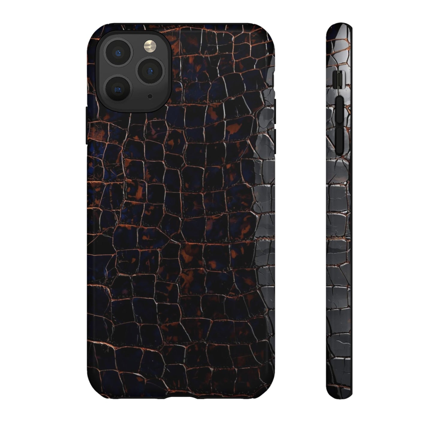 Croc-Embossed Tough Phone Case — Shockproof Black Alligator Texture