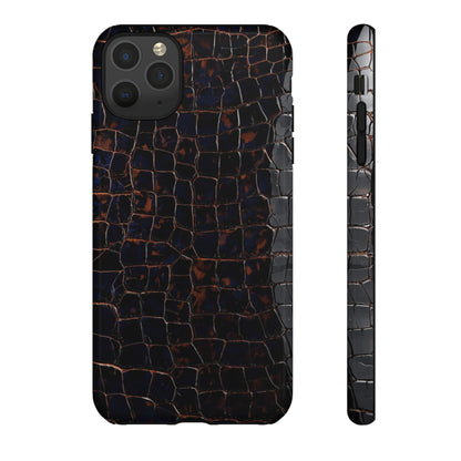 Croc-Embossed Tough Phone Case — Shockproof Black Alligator Texture