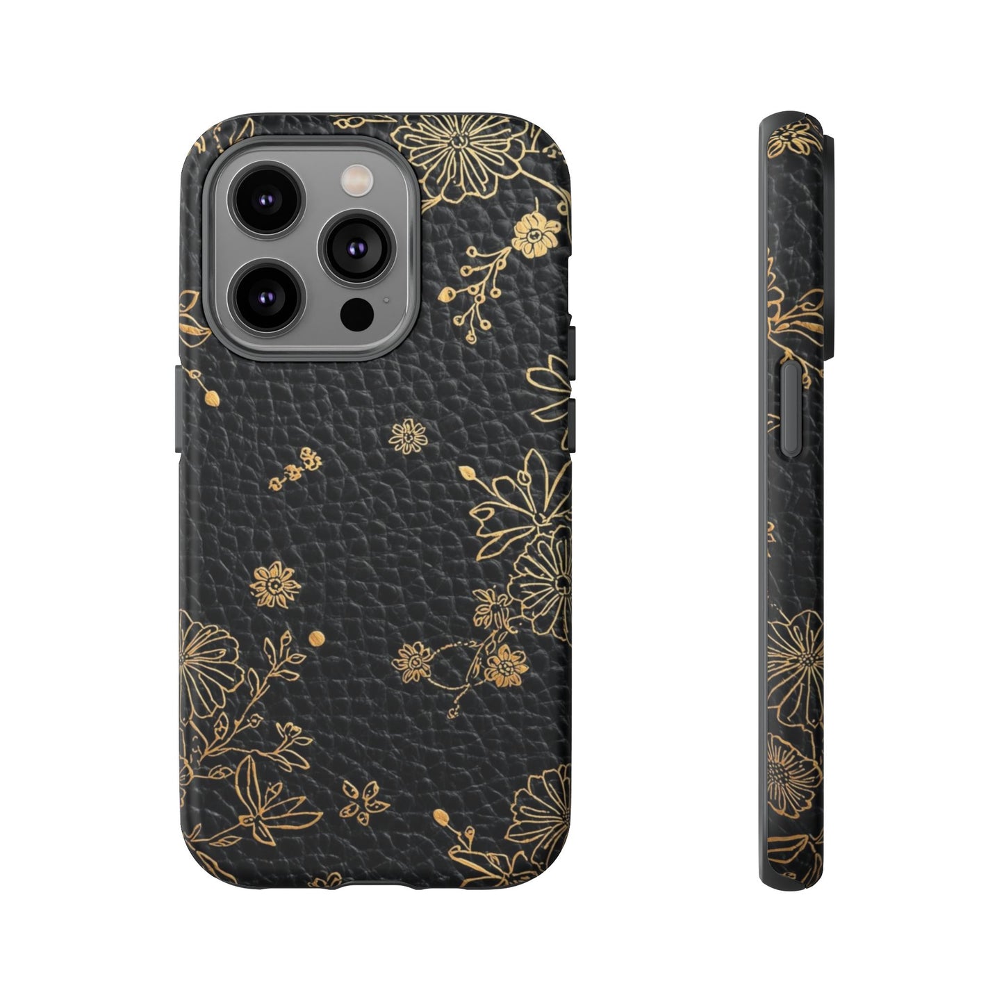 Floral Gold Foil Leather Texture Tough Phone Case