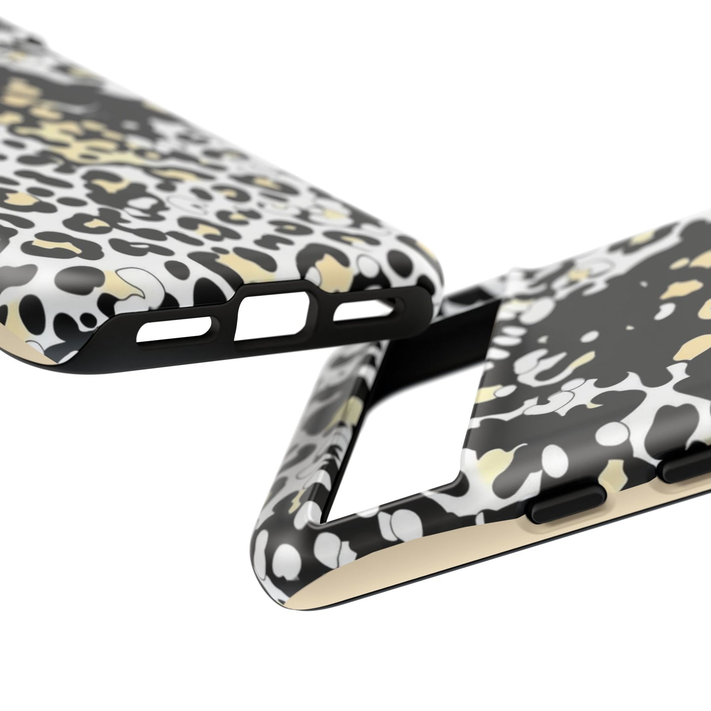 Leopard Splash Tough Phone Case — Black & Cream Animal Print Protective Cover