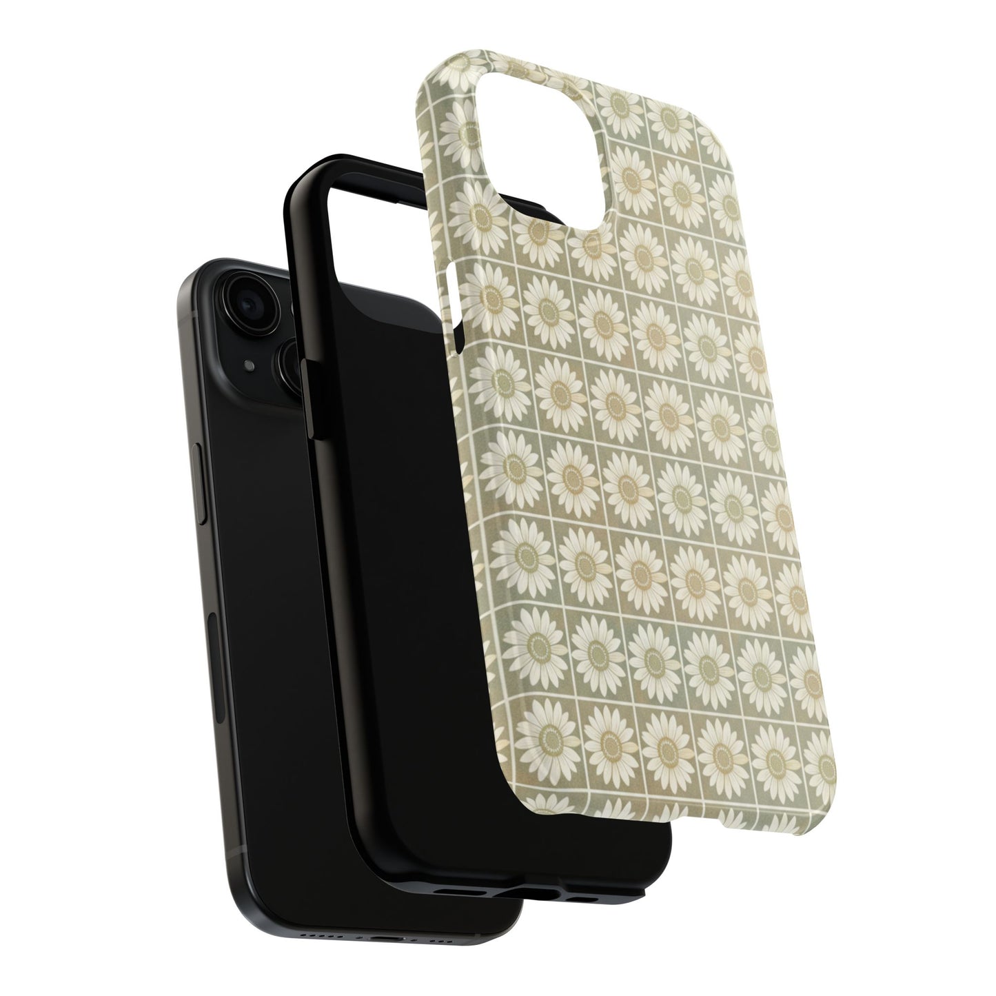 Daisy Tile Tough Phone Case — Retro Floral Protective Phone Cover