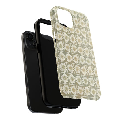 Daisy Tile Tough Phone Case — Retro Floral Protective Phone Cover