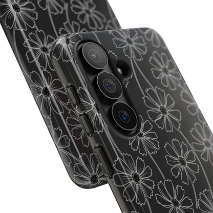 Floral Doodle Tough Phone Case — Black & Gray Daisy Pattern