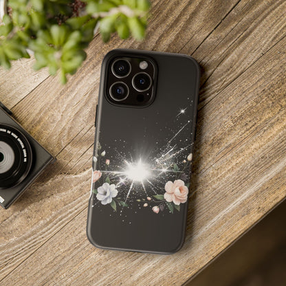 Floral Burst Phone Case — Protective Black Sparkle Design