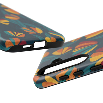 Floral Retro Teal Tough Phone Case — Vibrant Orange & Mustard Blooms