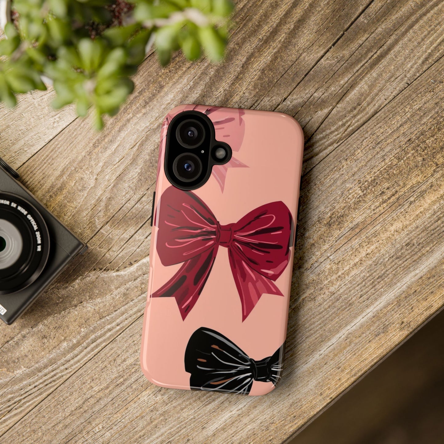 Bow Pattern Tough Phone Case — Pink, Red & Black Decorative Bows