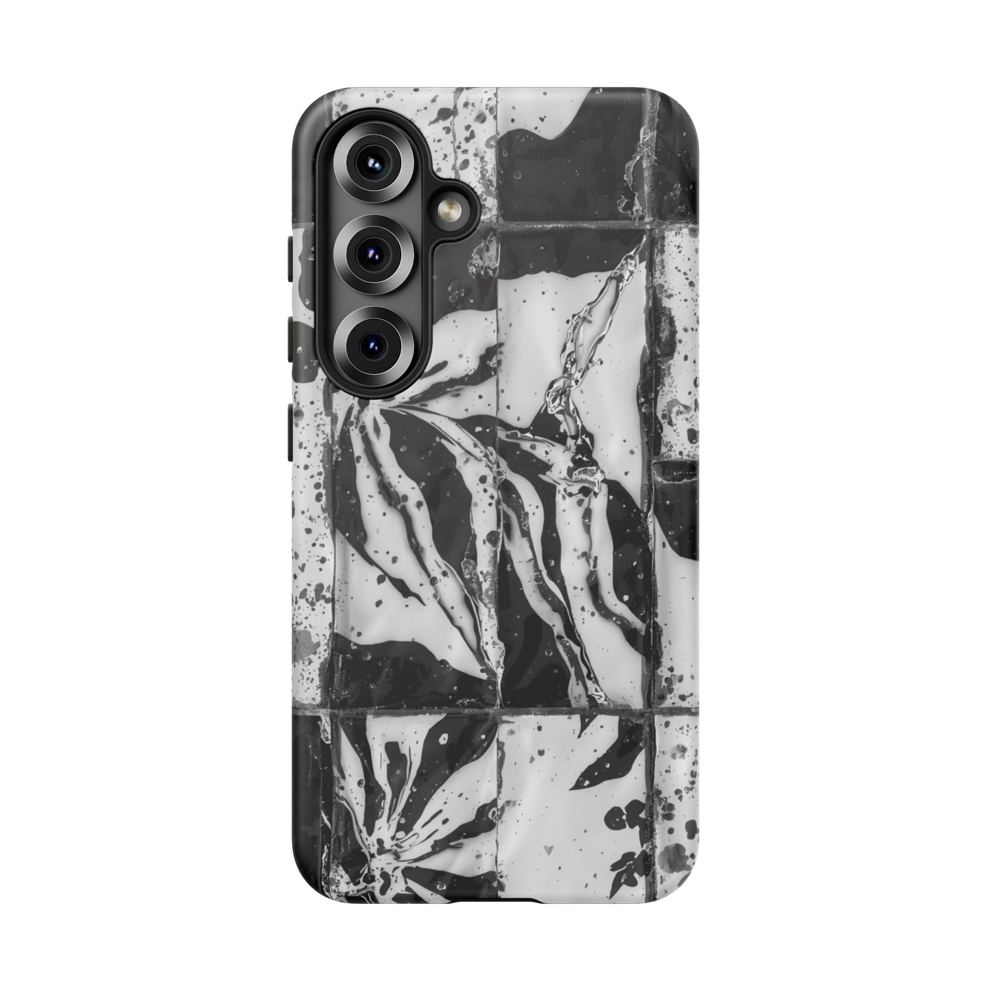 Monochrome Tile Floral Tough Phone Case