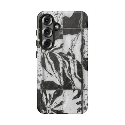 Monochrome Tile Floral Tough Phone Case