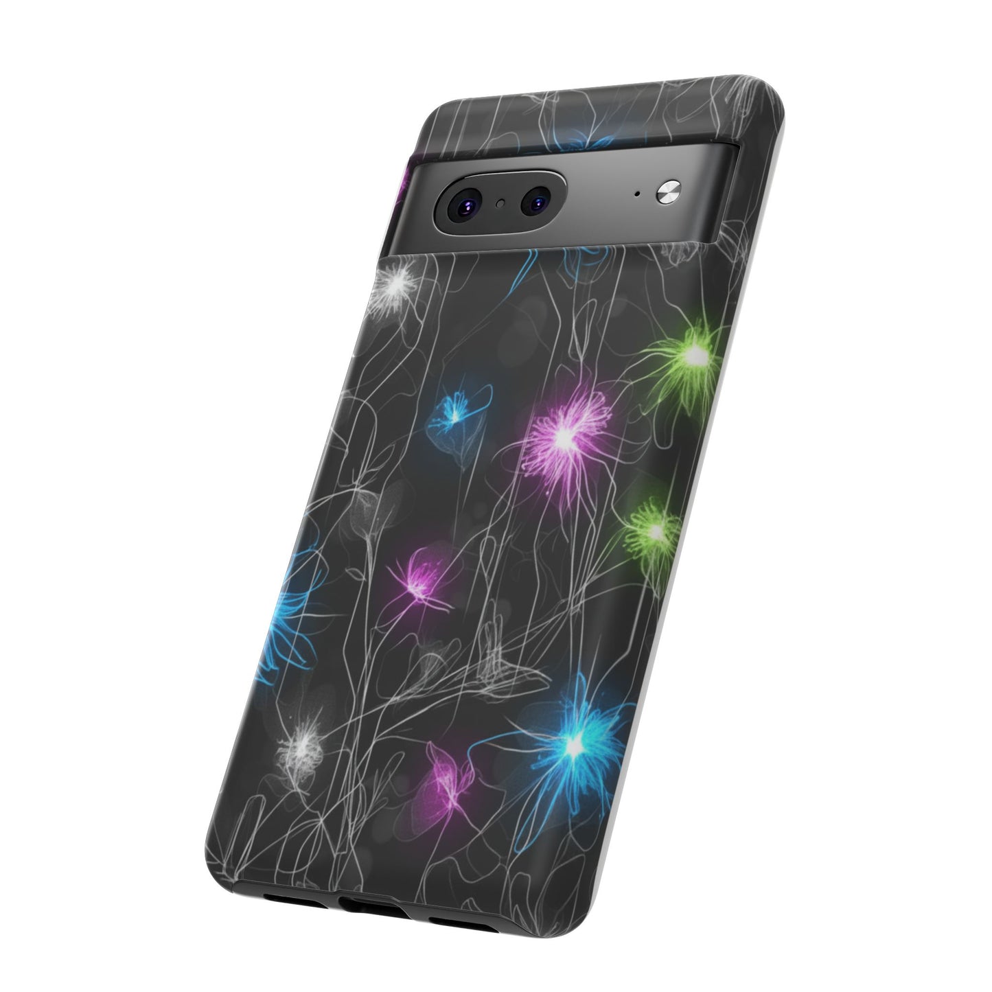 Neon Floral Tough Phone Case — Glow Flower Protective iPhone Cover