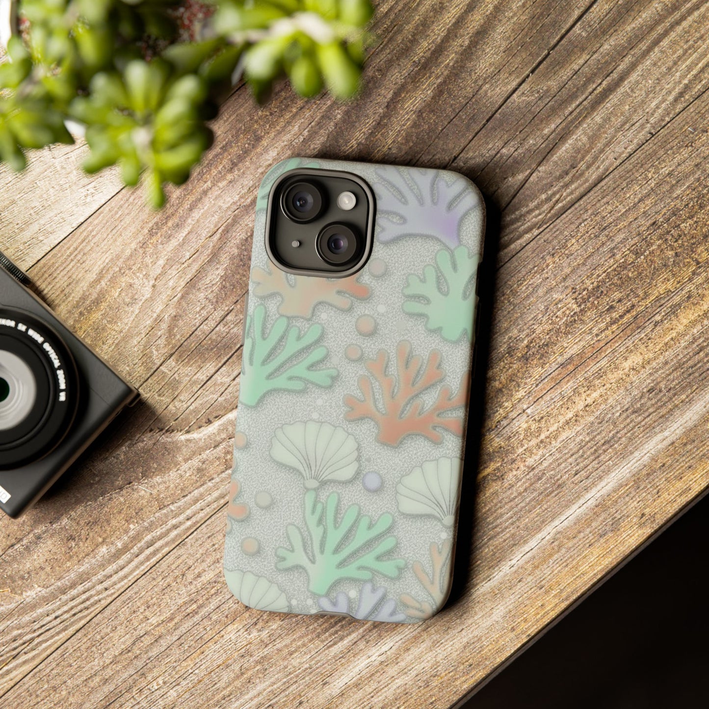 Pastel Coral Reef Tough Phone Case – Sea Shell & Coral Pattern Durable Protector