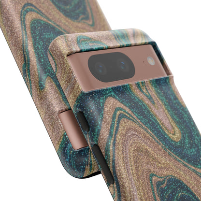 Marbled Teal & Gold Phone Case — Glitter Swirl Tough Case