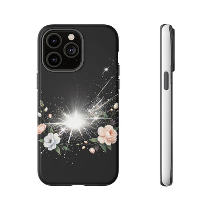 Floral Burst Phone Case — Protective Black Sparkle Design