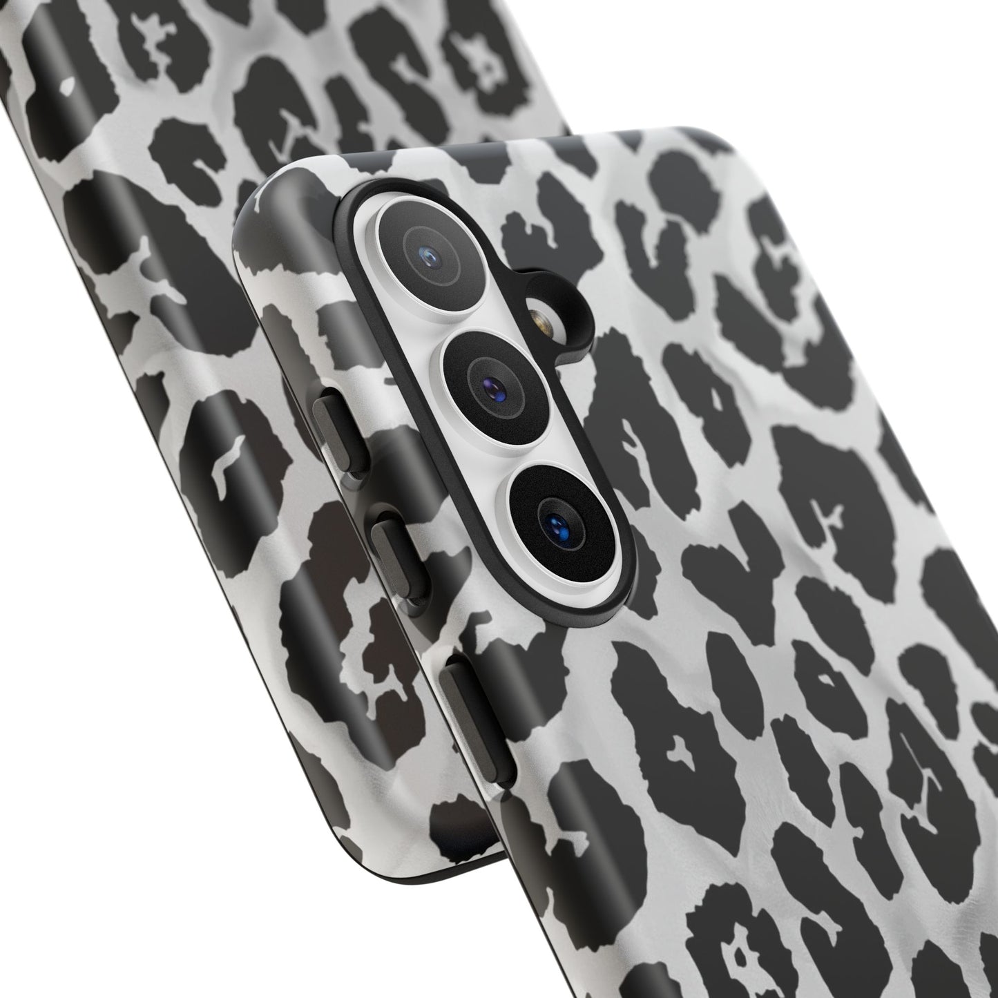 Leopard Print Tough Phone Case – Black & White Animal Pattern Protective Cover