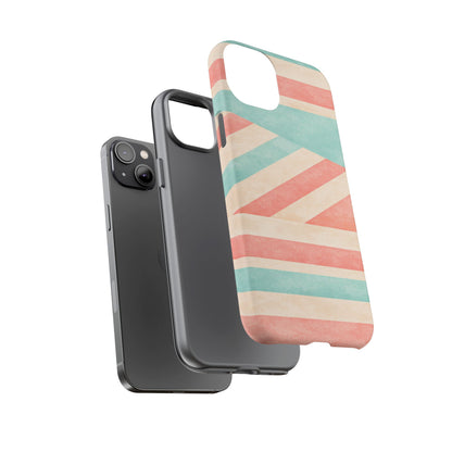 Pastel Stripes Tough Phone Case – Retro Coral & Teal Protective Cover