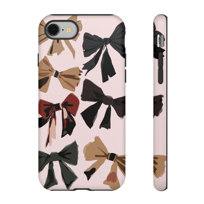Bow Pattern Phone Case - Pink, Brown & Black Bows Protective Cover