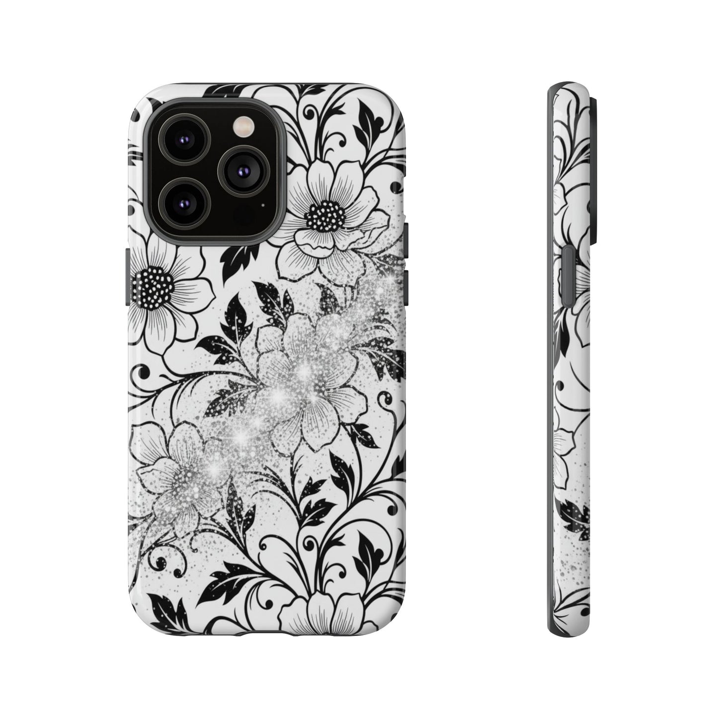 Floral Lace Phone Case — Black & White Vintage Flower Protective Case