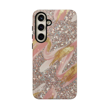 Glitter Blush Marble Phone Case — Pink Gold Swirl Tough Case
