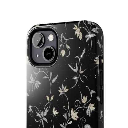 Floral Noir Tough Phone Case — Vintage Black Botanical Protective Cover