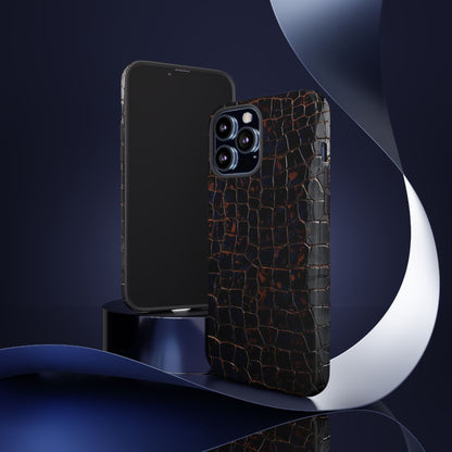Croc-Embossed Tough Phone Case — Shockproof Black Alligator Texture